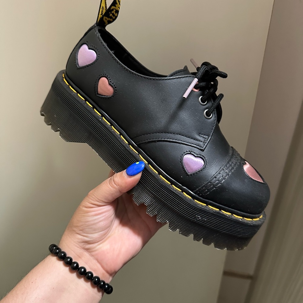 Dr. Martens Black Shoes with Pink Heart Accents - Picture 2 of 4